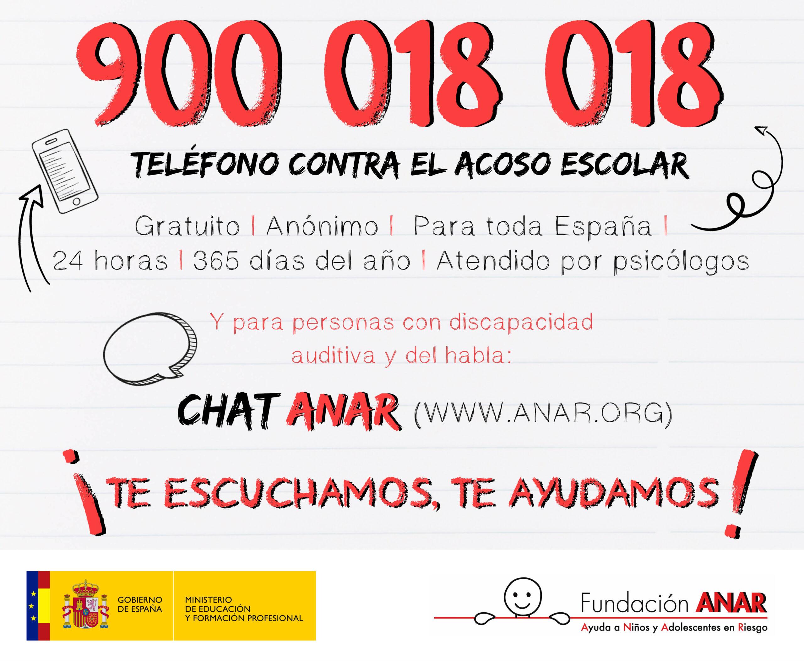 La Fundación ANAR gestionará el Teléfono contra el Acoso Escolar del Ministerio de Educación y FP