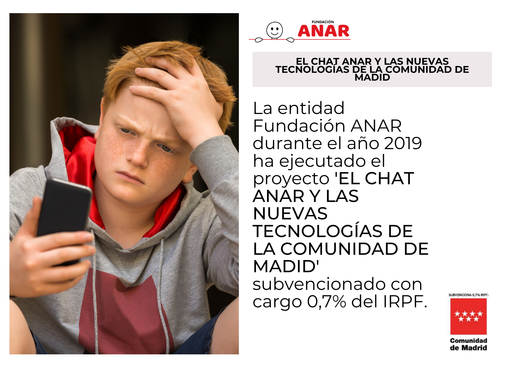 El CHAT ANAR y las Nuevas Tecnologías, subvencionado por la Comunidad de Madrid