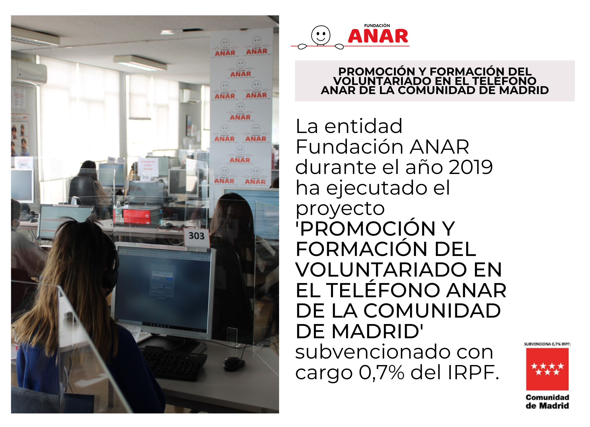 El Teléfono ANAR, subvencionado por la Comunidad de Madrid