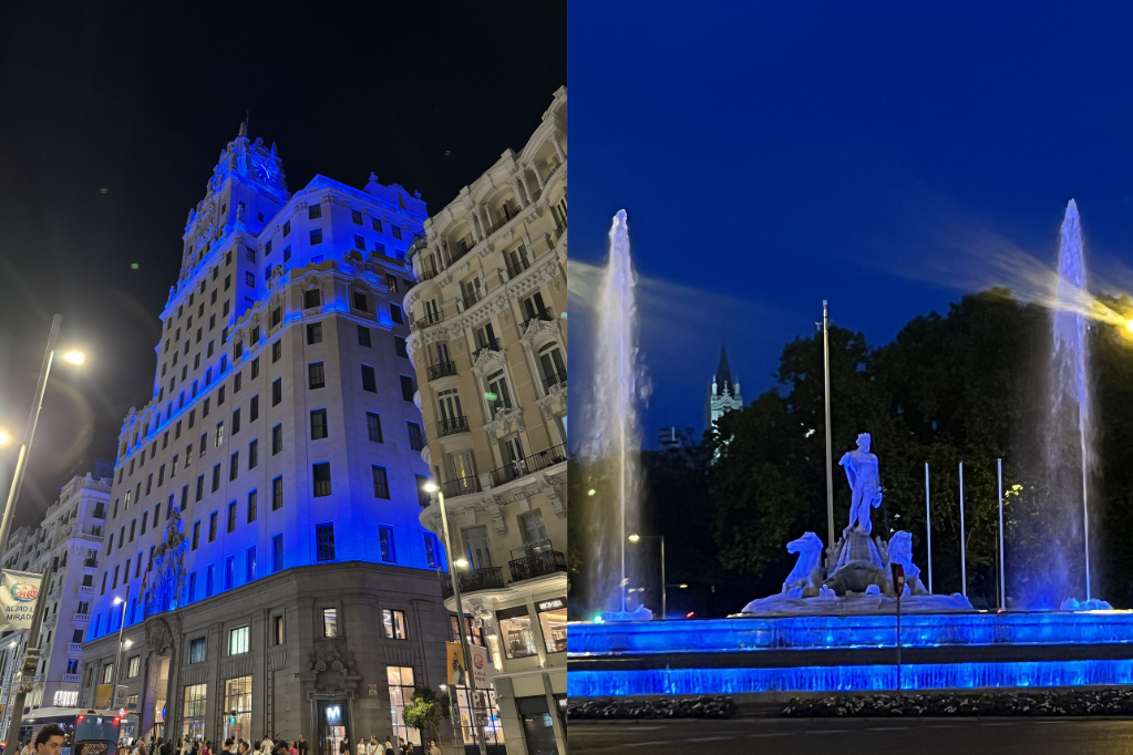 Fundación ANAR se une a la campaña #BlueForHope, iluminando de azul la Fuente de Neptuno y el Edificio Telefónica en Madrid